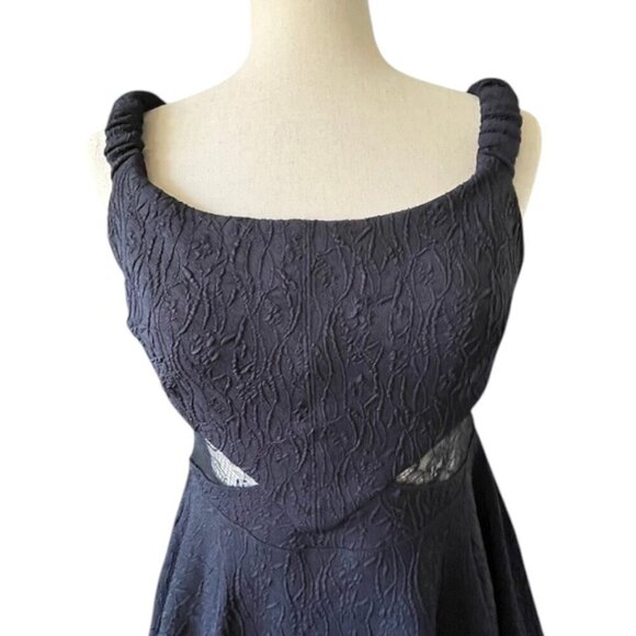 Free People Brooklyn Mini Dress Lace Insert Off Shoulder A-Line Textured Knit S - Picture 2 of 13